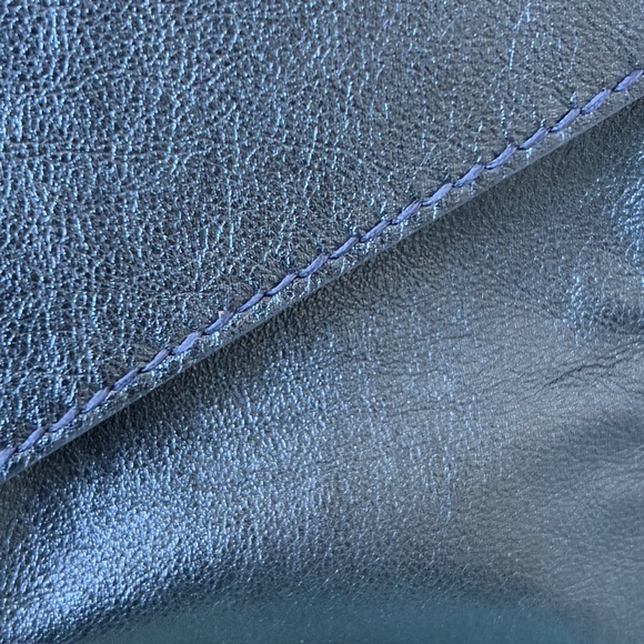 Handmade Blue Metallic Leather Clutch, Detachable Strap, Nickel Hardware, NWT - Picture 13 of 13